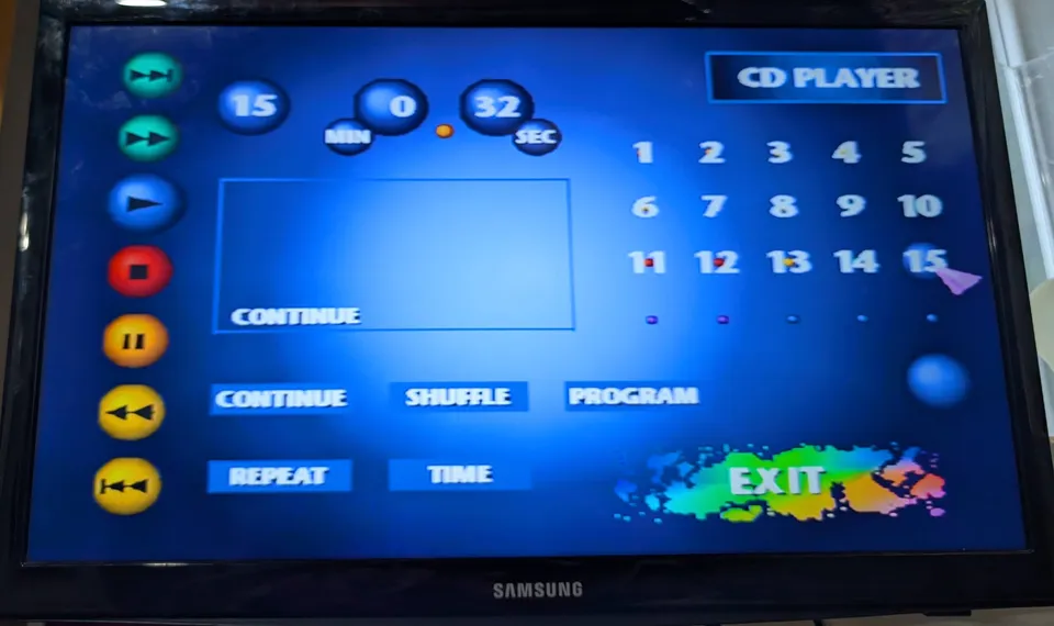 The CD player screen, loading at normal speed after the lens clean.