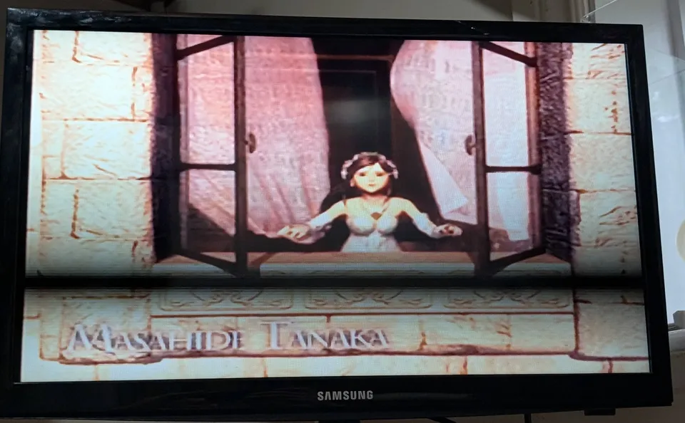 The opening movie, credits rolling. Video is hard work for a PS1 laser, and this one didn't blink.
